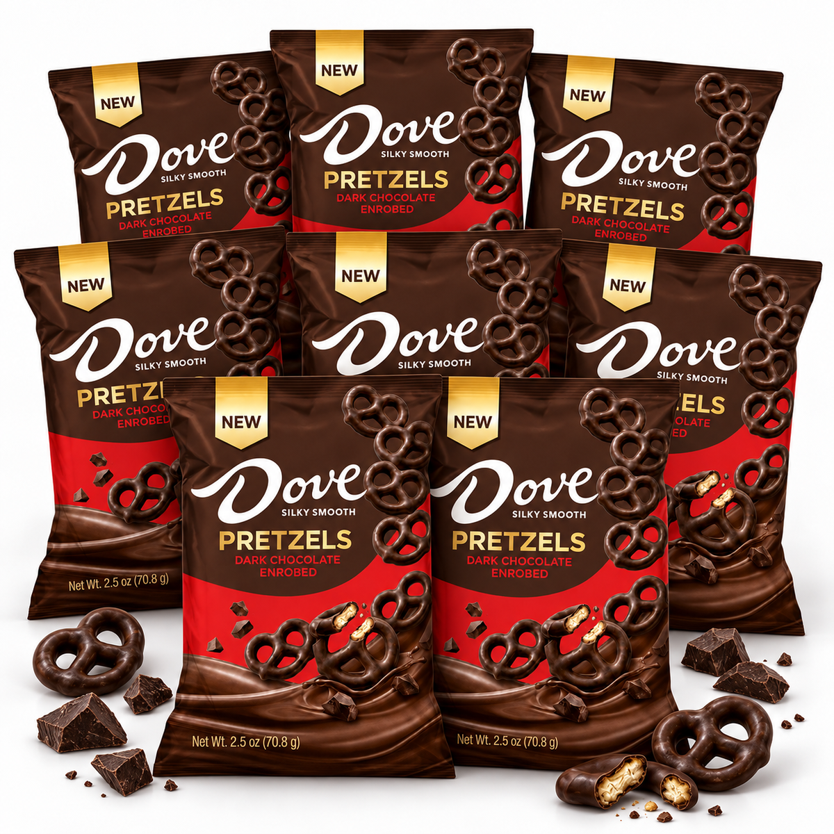 Dove® Chocolate Pretzels - Dark 8 Pack Case